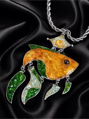 Jade Fish Art Necklace Contemporary NWT